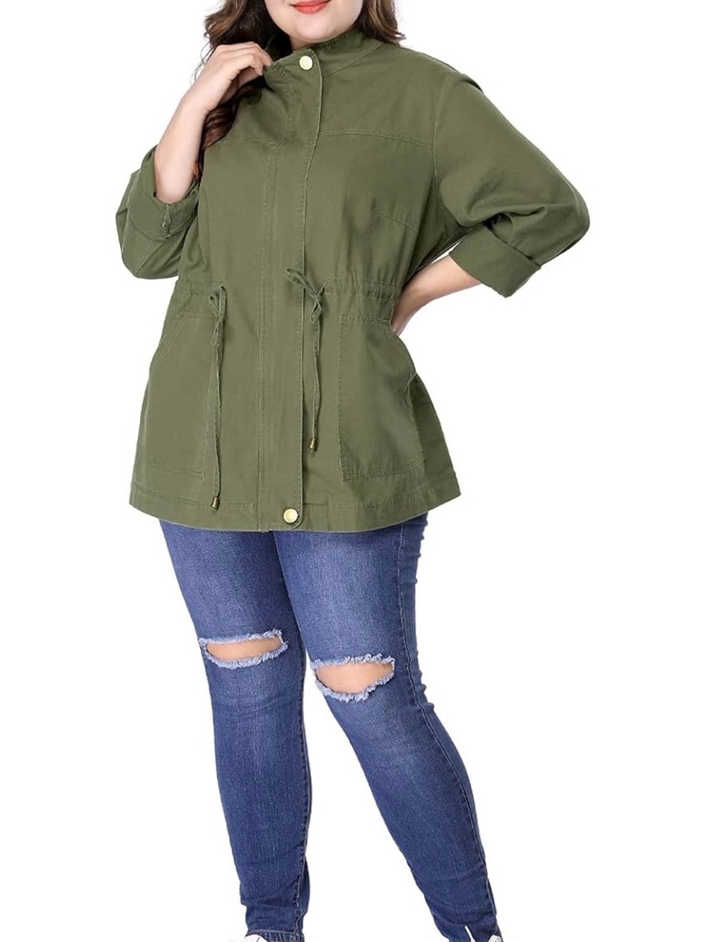 Agnes Orinda Women's Plus Size Olive Green Anorak Jacket. Size XXL - Picture 2 of 9